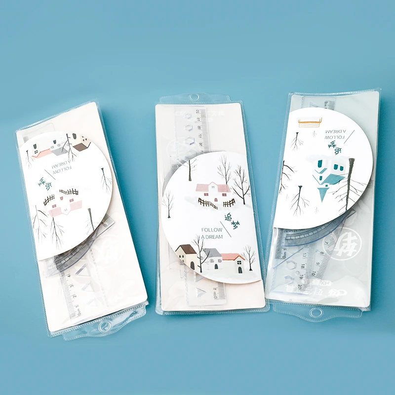 【三单以上优先发货】QD-新-软尺四件套尺子学生文具套装（图案不选）