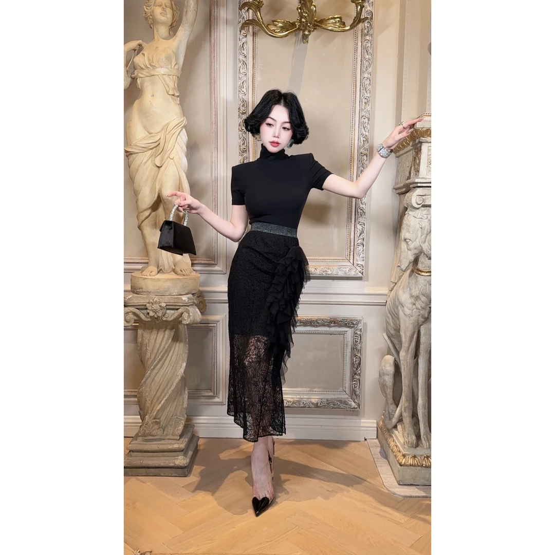 LYXJ【斯蒂法伯爵】夏季蕾丝透气半身裙11013