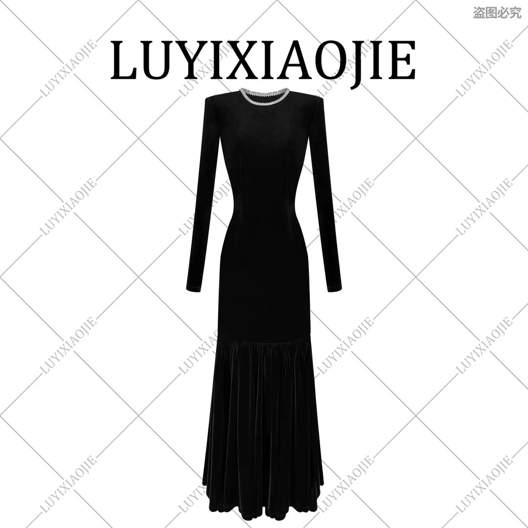 LYXJ【梦娜拉晚宴】秋冬法式复古气质修身显瘦显腰线连衣裙11544