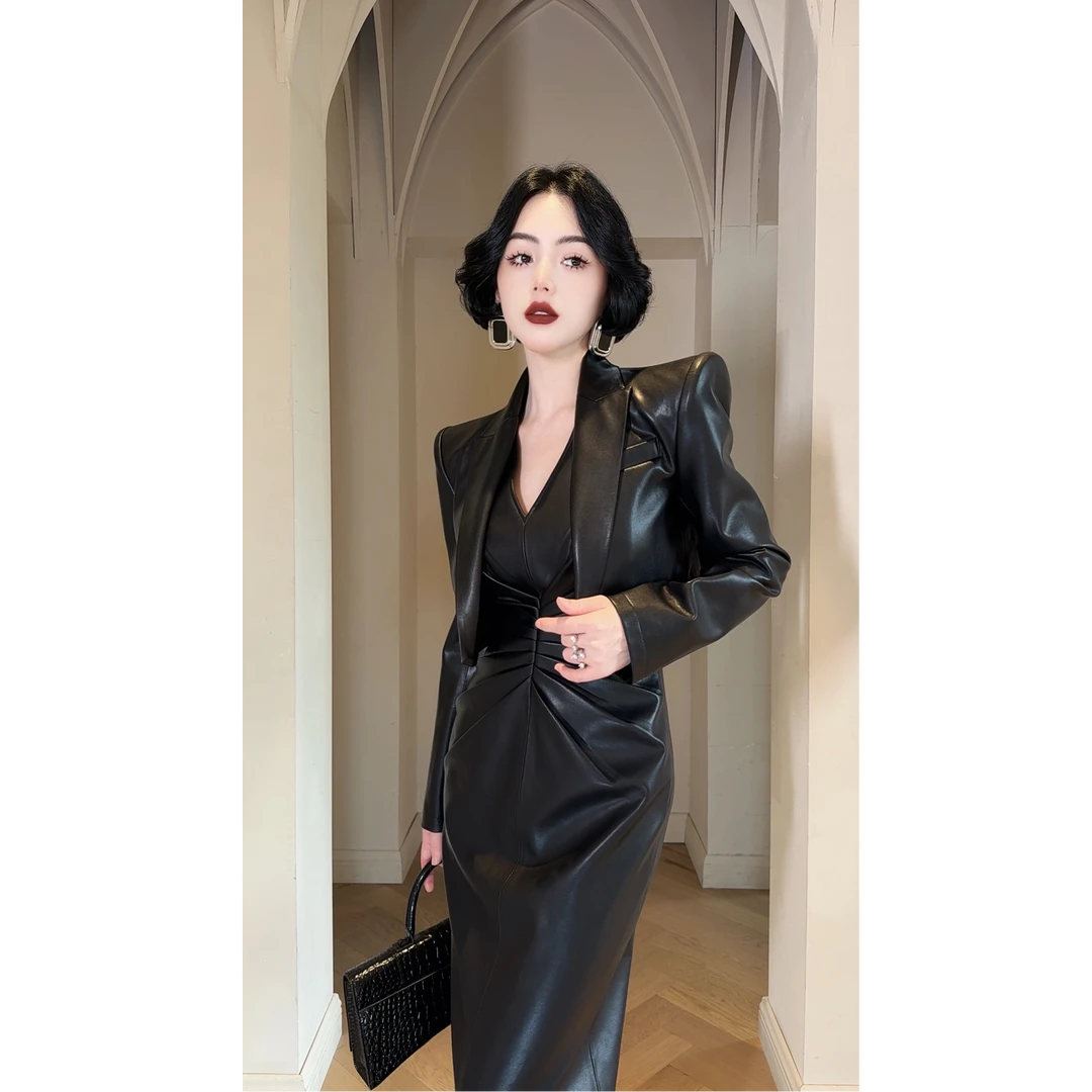 LYXJ【罗马之夜】秋季设计感环保皮短外套11356