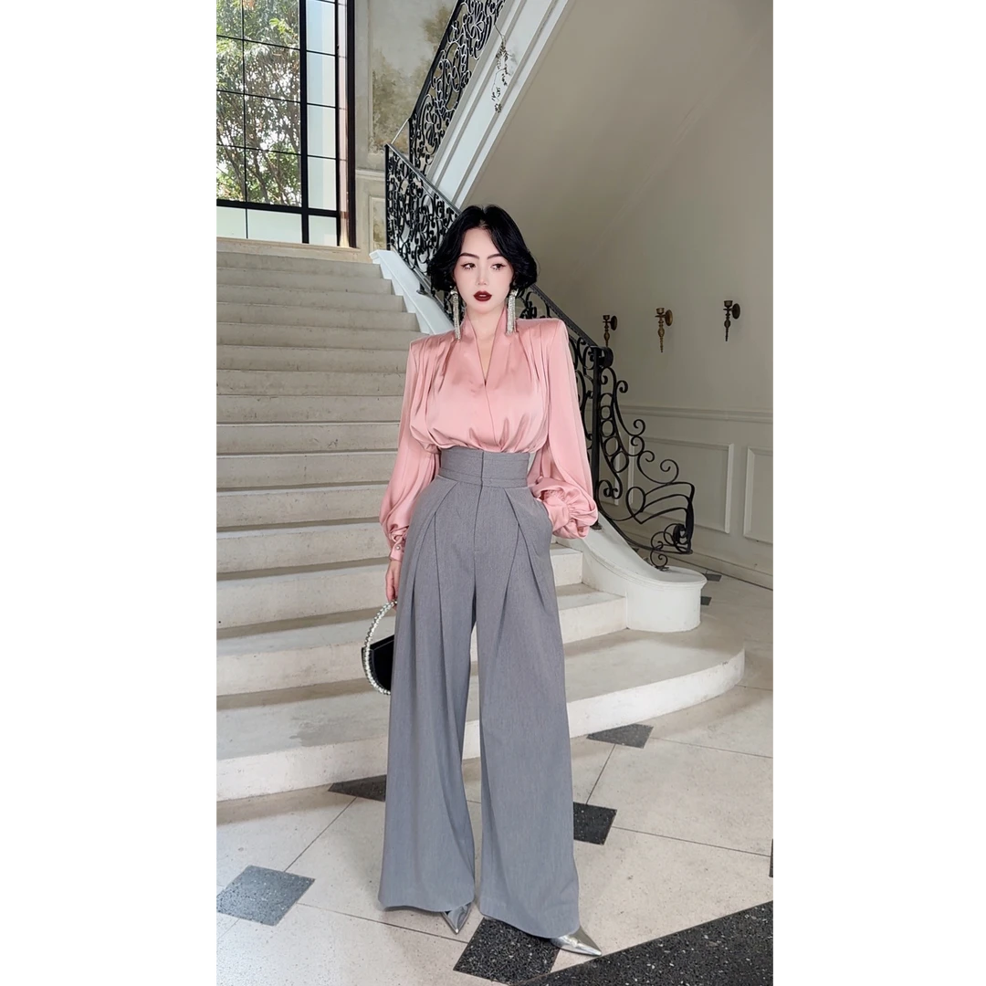 LYXJ【极简旋律】秋季高腰磨毛加厚阔腿裤10769