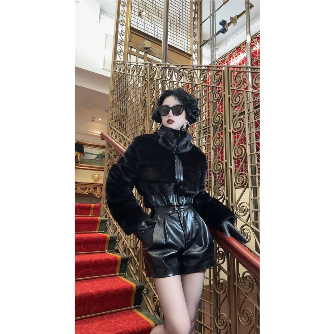 LYXJ【玛黑区序章】秋冬环保毛设计感法式时尚显瘦长袖外套11589