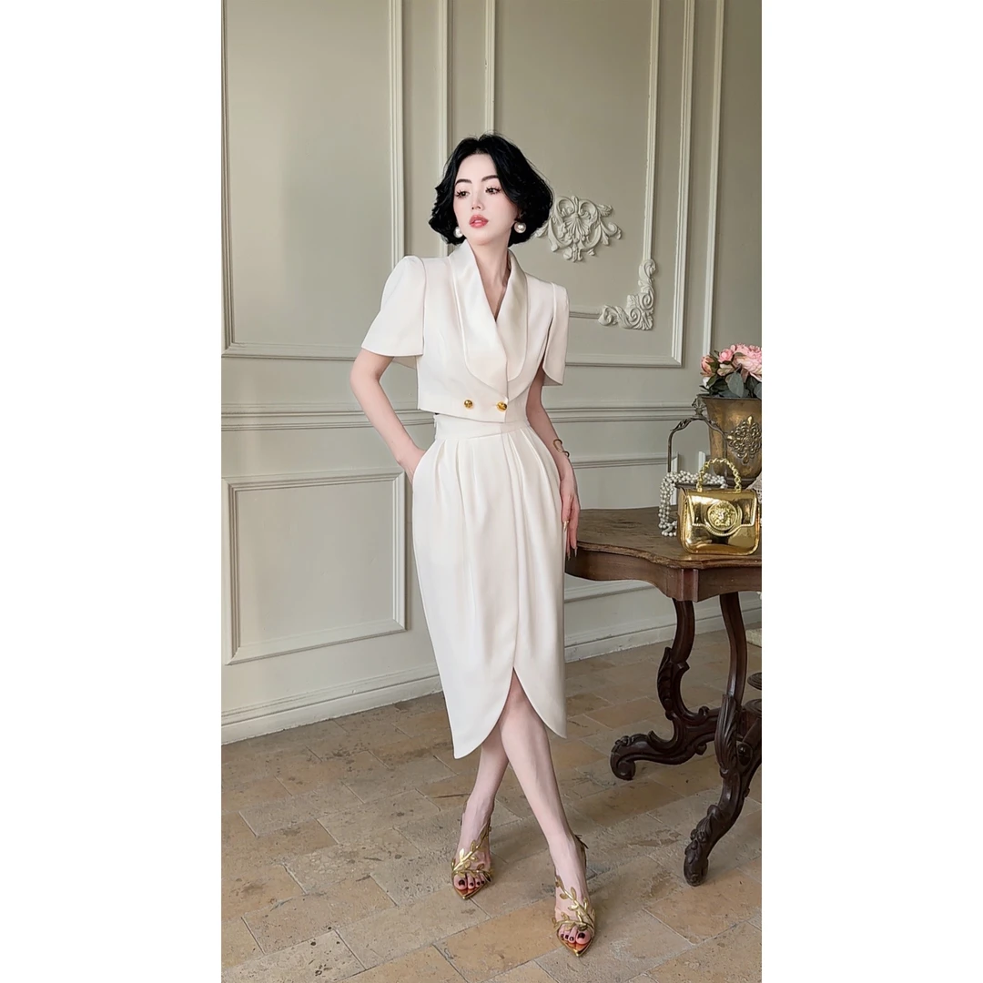 LYXJ【奥菲丽白玫瑰】夏季透气设计感白色套装11331