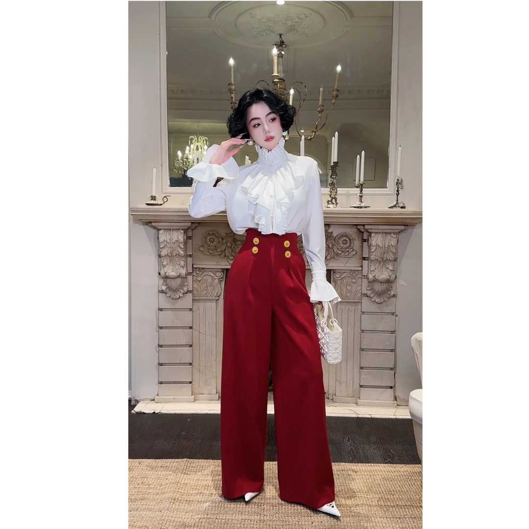 LYXJ【格雷塔时光】秋冬双色设计感高腰直筒裤11559