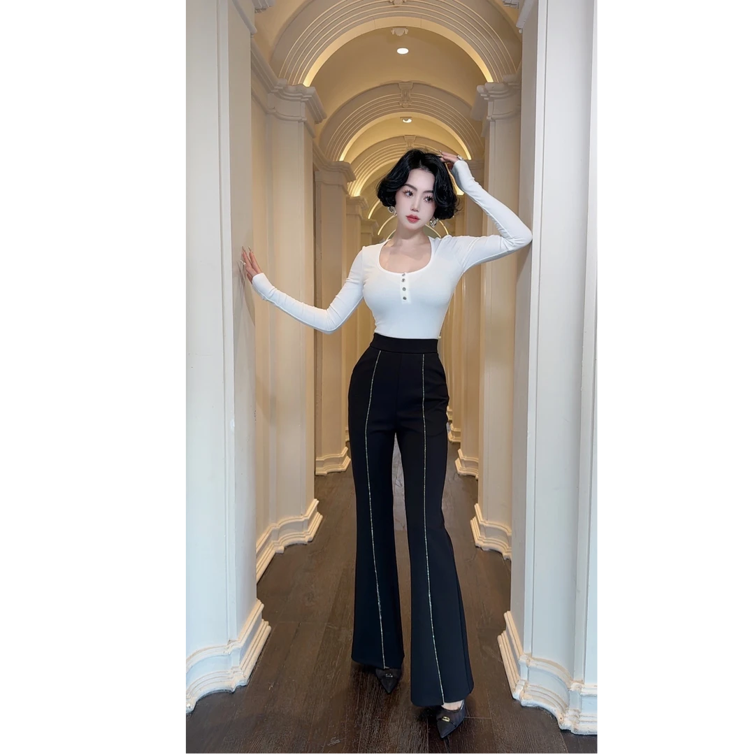 LYXJ【鲁尔小姐】秋冬钉钻高腰复古直筒裤11397