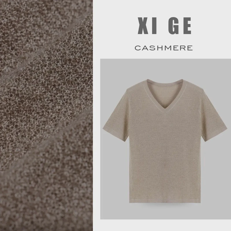 【交朋友】喜歌夏季女士68支蚕丝羊绒短袖V领针织时尚上衣T恤 7493