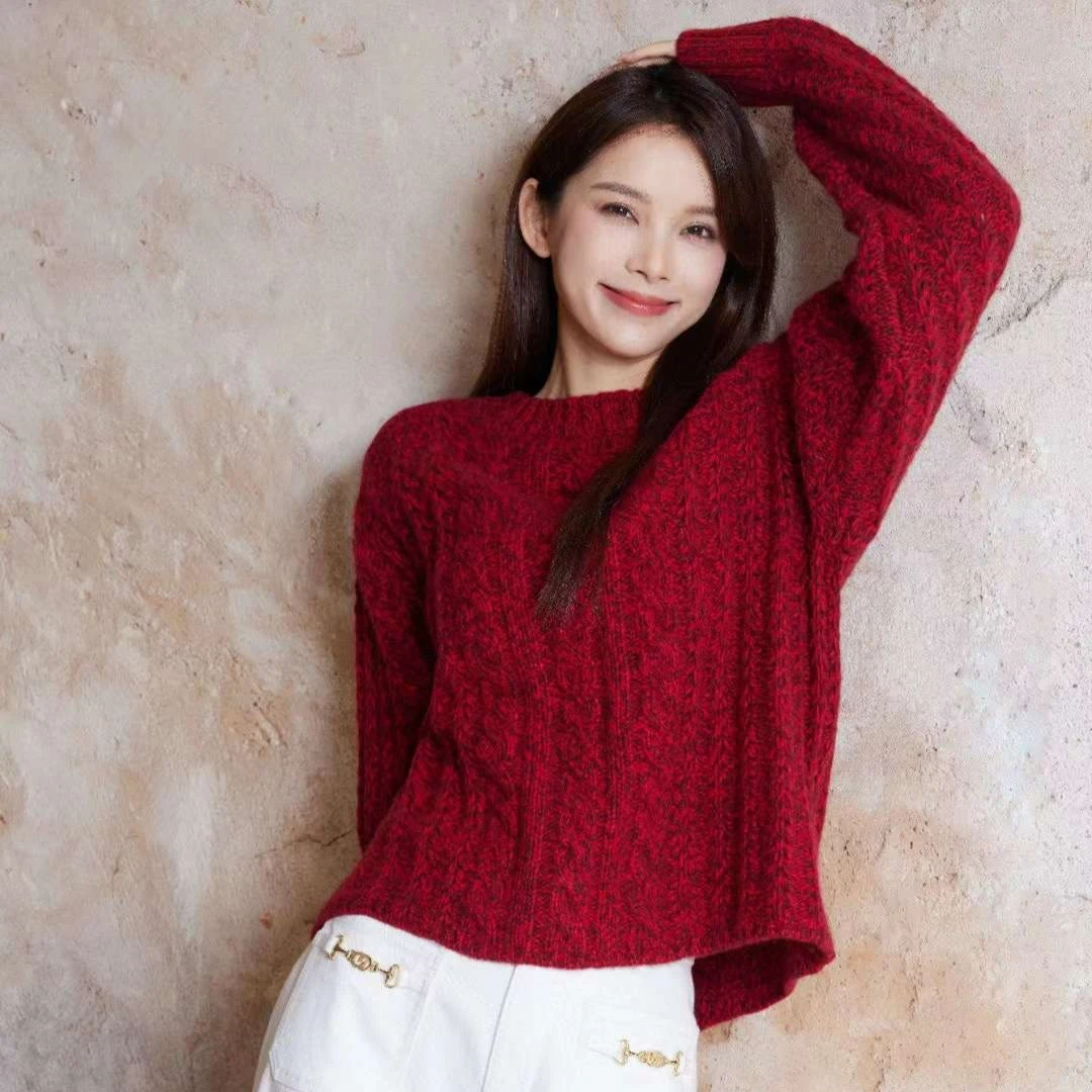 Chester charles 圣诞新年红色圆领针织衫