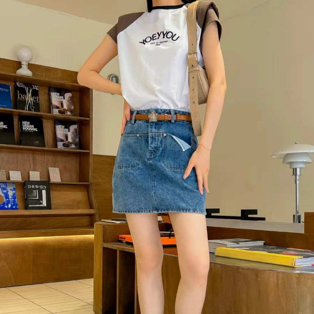 Cayla牛仔裙裤显瘦高腰蓝色半身裙