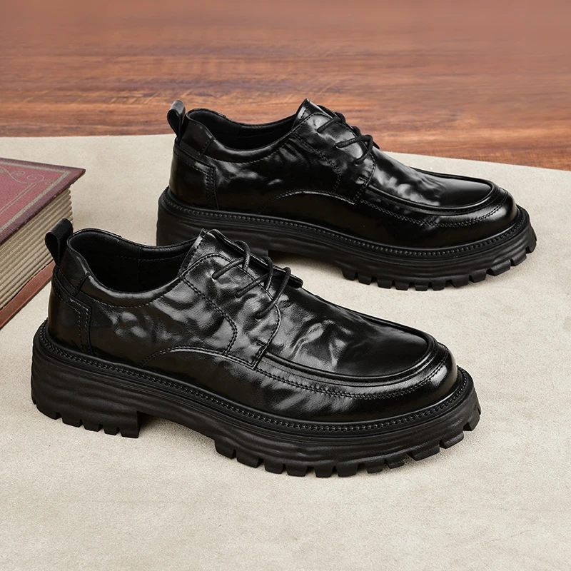 9982休闲男皮鞋新款正装商务男士英伦工装厚底德比鞋增高低帮马丁