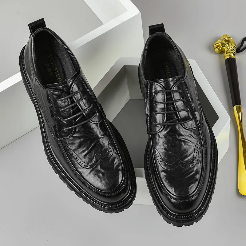 8611男士皮鞋新款布洛克英伦风男士休闲商务正装系带潮流结婚男鞋