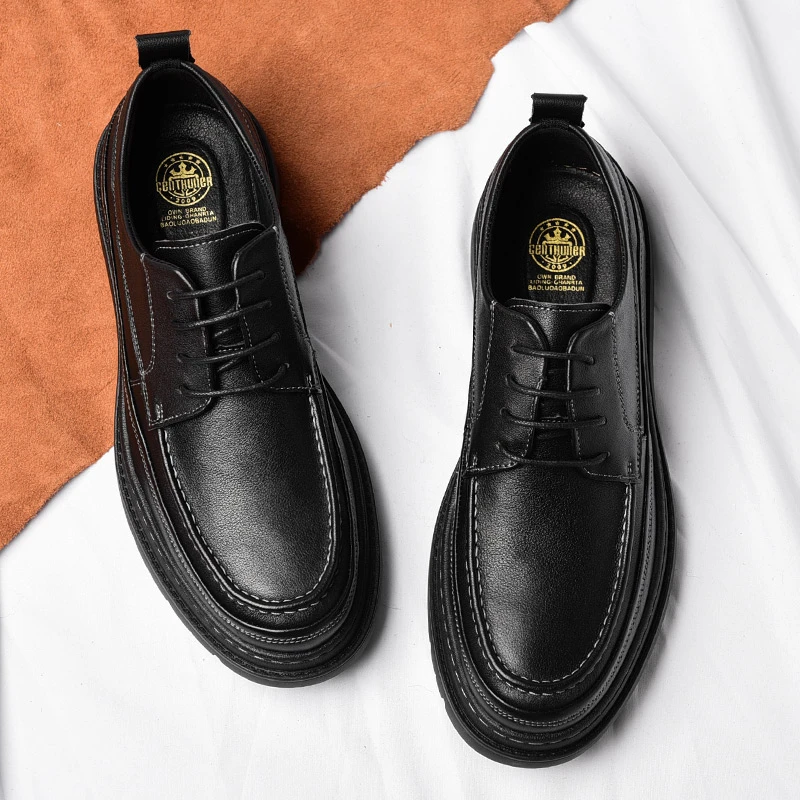 9918皮鞋男新款牛皮英伦男士百搭系带商务时尚休闲软底鞋