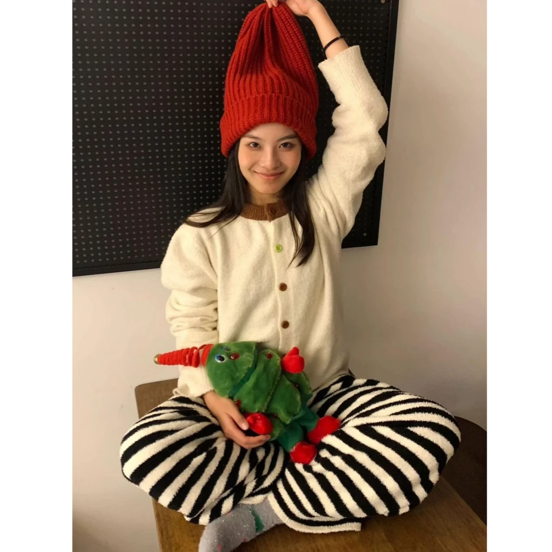 【撞色条纹】时尚半边绒睡衣女冬季加厚保暖2025新款家居服套装冬