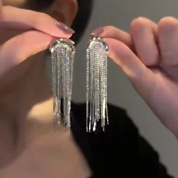 小众设计简约百搭金属弧形流苏耳环时尚气质长款夸张显脸瘦耳饰女