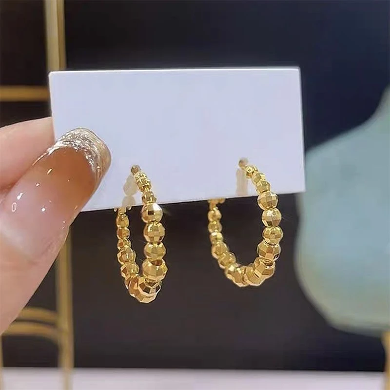 合金耳饰 珠珠耳环法式高级感金色耳圈轻奢圈圈耳饰2024年秋冬款