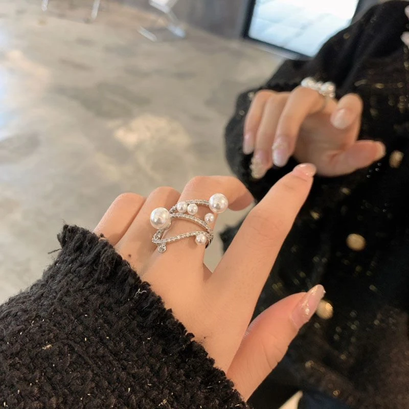 新款戒指女时尚个性缠绕珠珠指环开口ins潮网红冷淡风高级食指戒