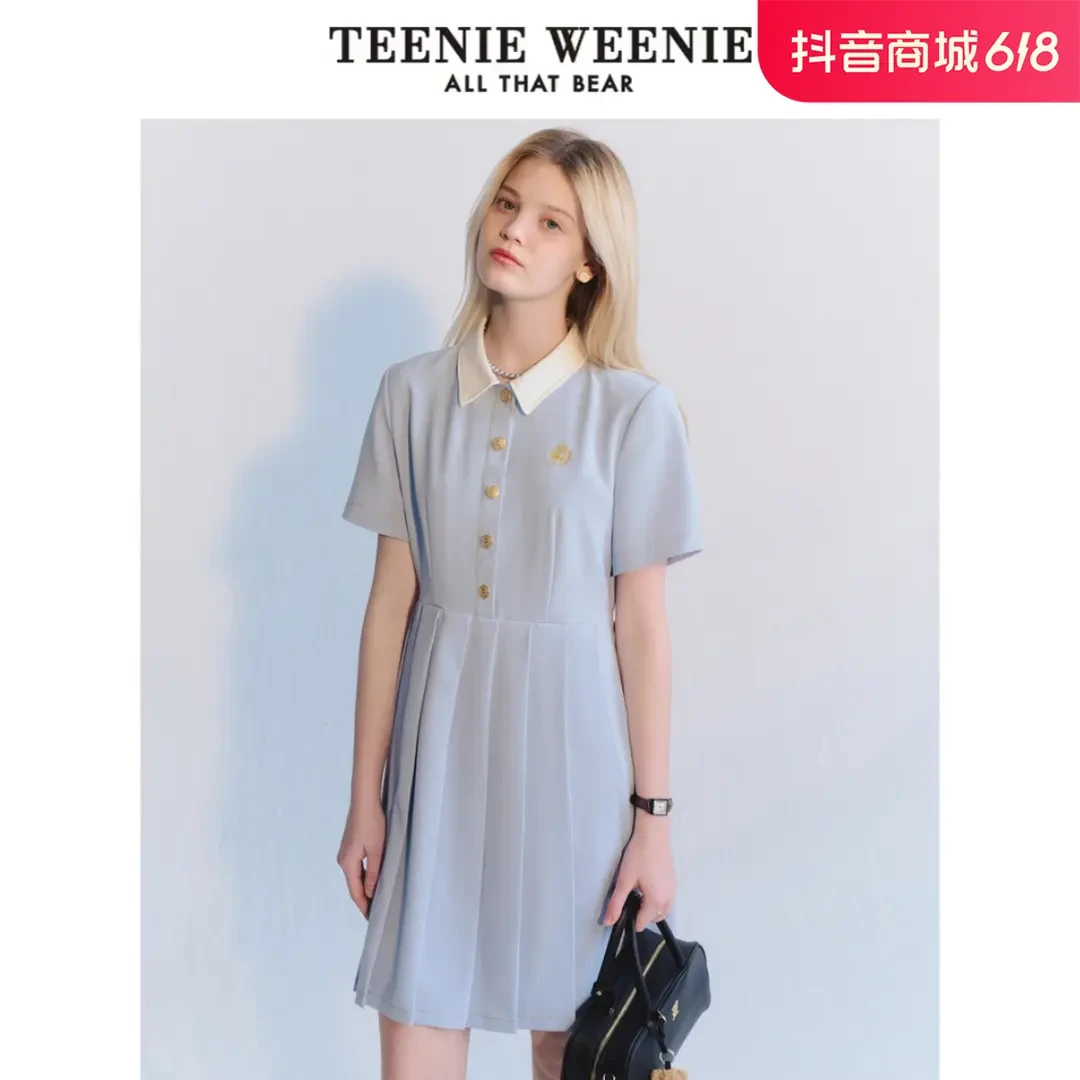 TeenieWeenie小熊24翻领学院风短袖连衣裙百褶中裙女TTOW242607P