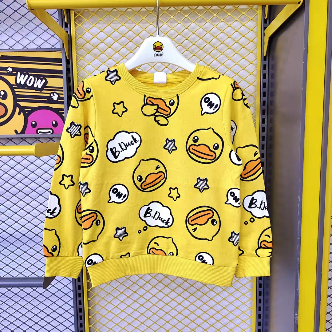 B.Duck小黄鸭春秋卫衣毛线圈满印套头男女童潮牌服装上衣可爱百搭