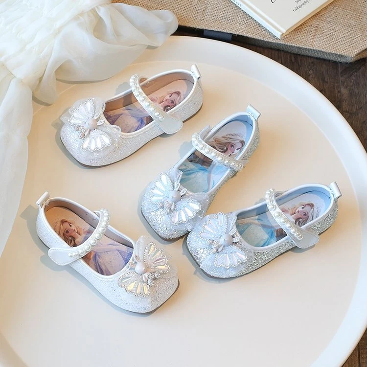 小兔子蝴蝶结贴钻公主鞋2024女童甜美闪亮水钻皮鞋韩版水晶鞋表演