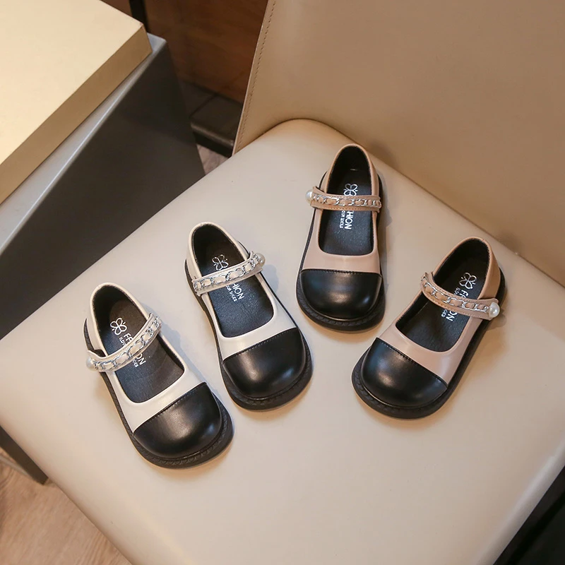 女童皮鞋2024春秋新款玛丽珍公主鞋英伦风黑白拼色儿童软底演出鞋