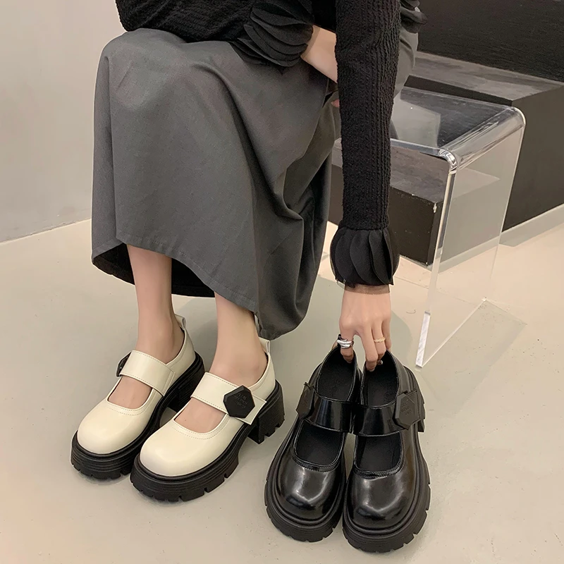 高跟玛丽珍鞋女鞋2024春秋新款百搭学院风单鞋厚底粗跟jk小皮鞋