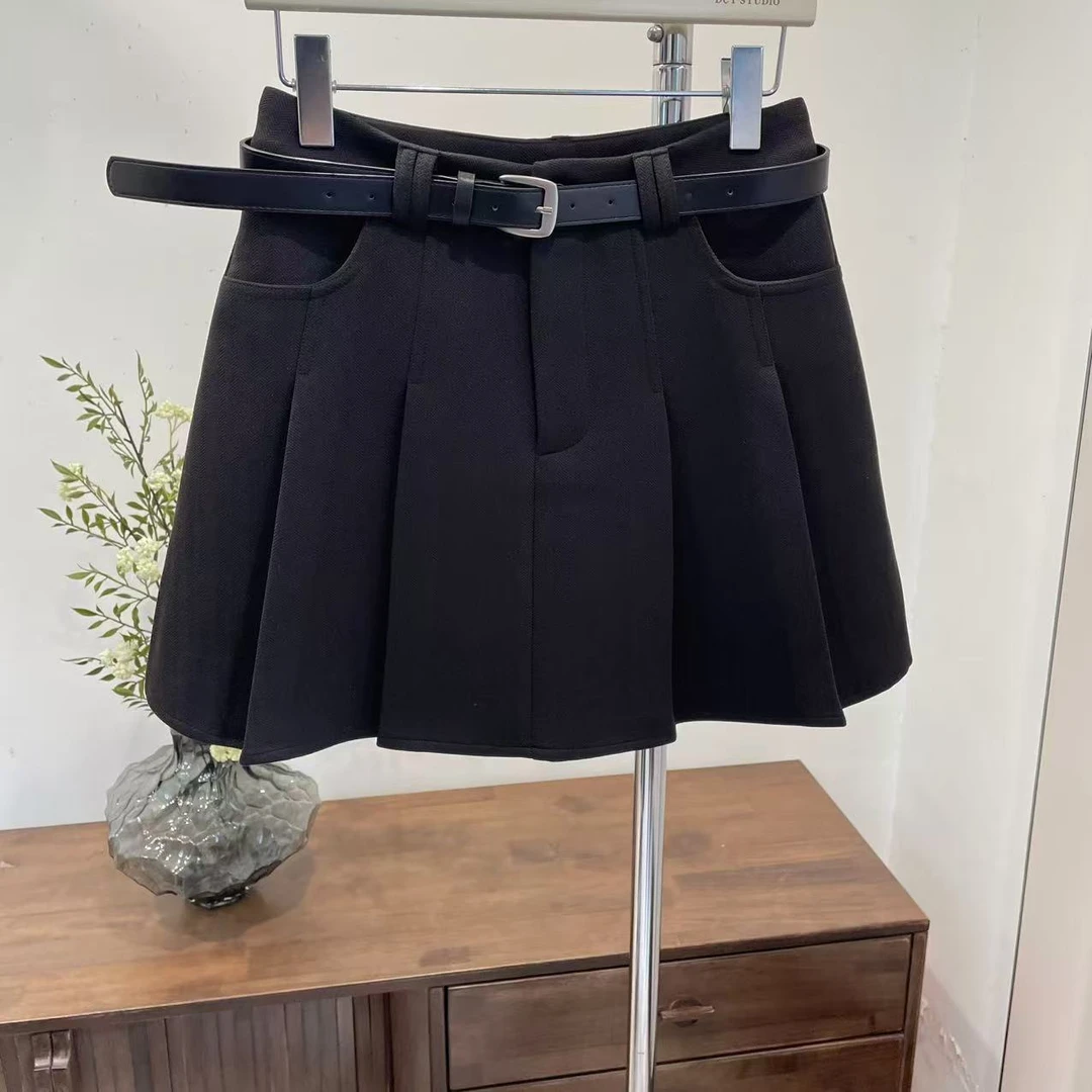 半身裙-88082复古高腰显瘦百褶