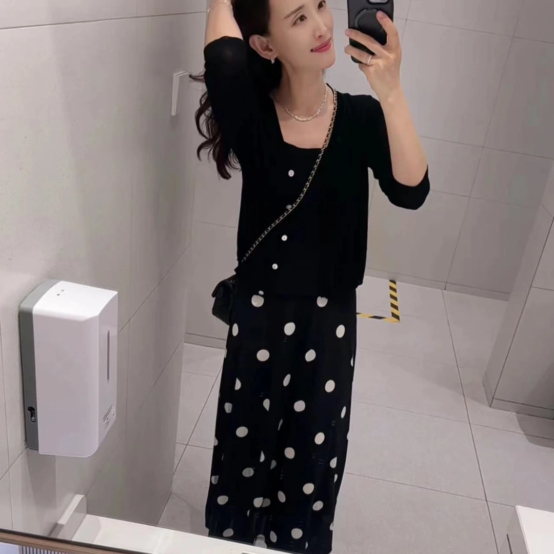 半身裙-F2788 大波点黑色气质