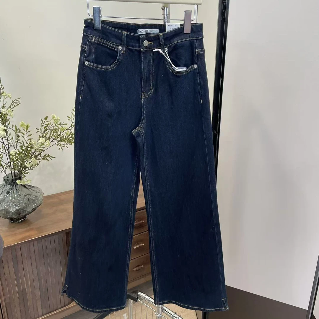 牛仔裤-9530-1加薄绒高腰显瘦宽松大阔腿