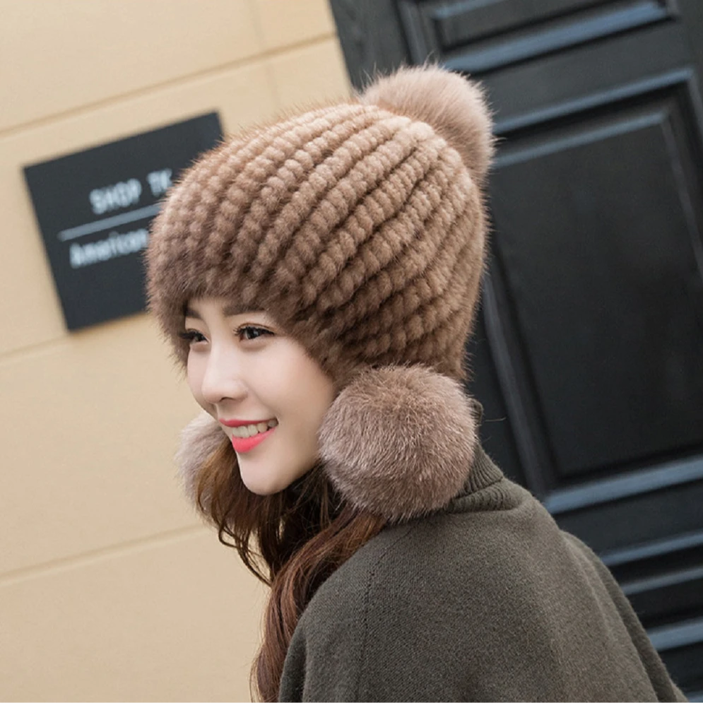 S/帽子貂小浣熊皮草女士百搭时尚秋冬护耳帽冬天绒帽加厚