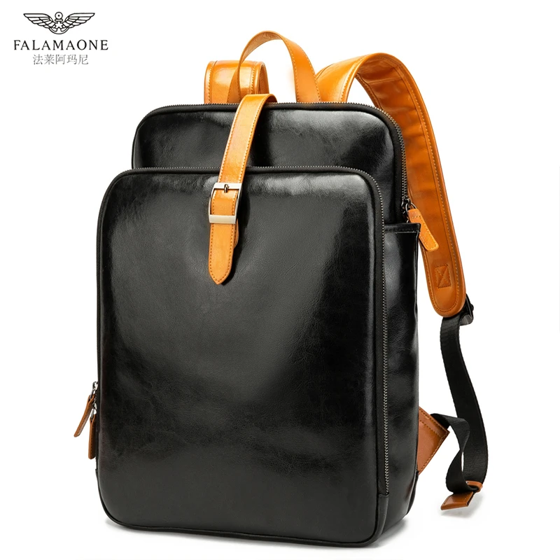 法莱阿玛尼正品头层牛皮男双肩包电脑包商务真皮男背包时尚书背包