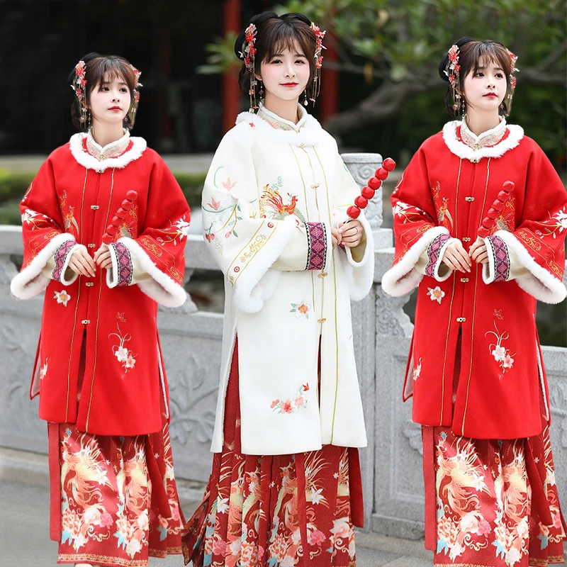 丹芙韵 长款袄冬季保暖加绒加厚对襟马面裙中国风网红立方领汉服