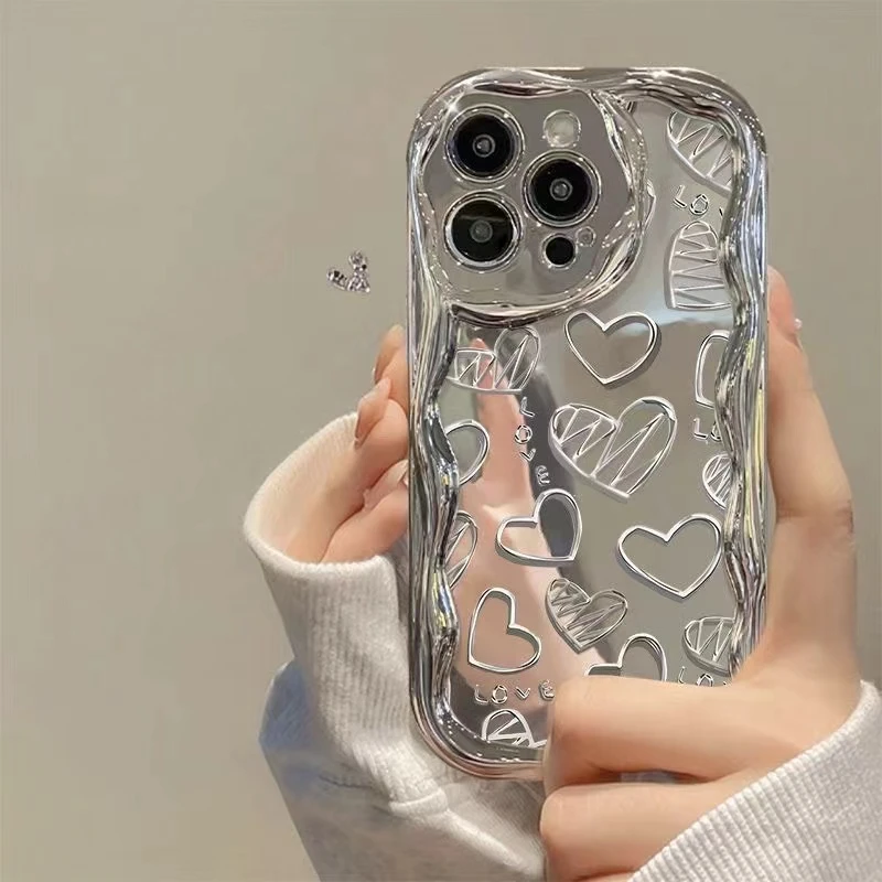 线条爱心电镀奶油壳手机壳适用苹果华为OPPO小米VIVO