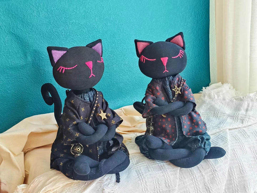 拍前需咨询黑猫白猫灵宠，手作布艺玩偶手工公仔动物创意