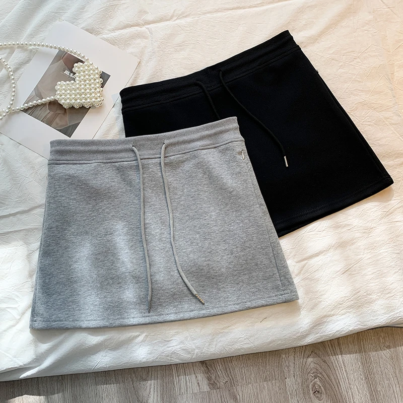 夏季黑色高腰时尚显瘦半身裙女休闲运动外穿灰色卫衣裙裤包臀短裙