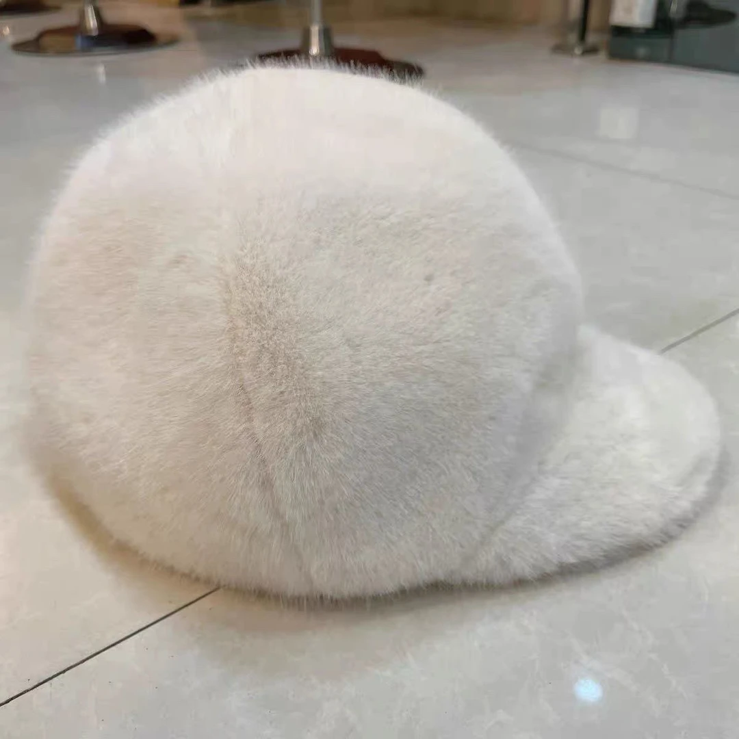 欧貂毛棒球帽高端定制冬季保暖皮草平沿男女同款环保貂棒球帽