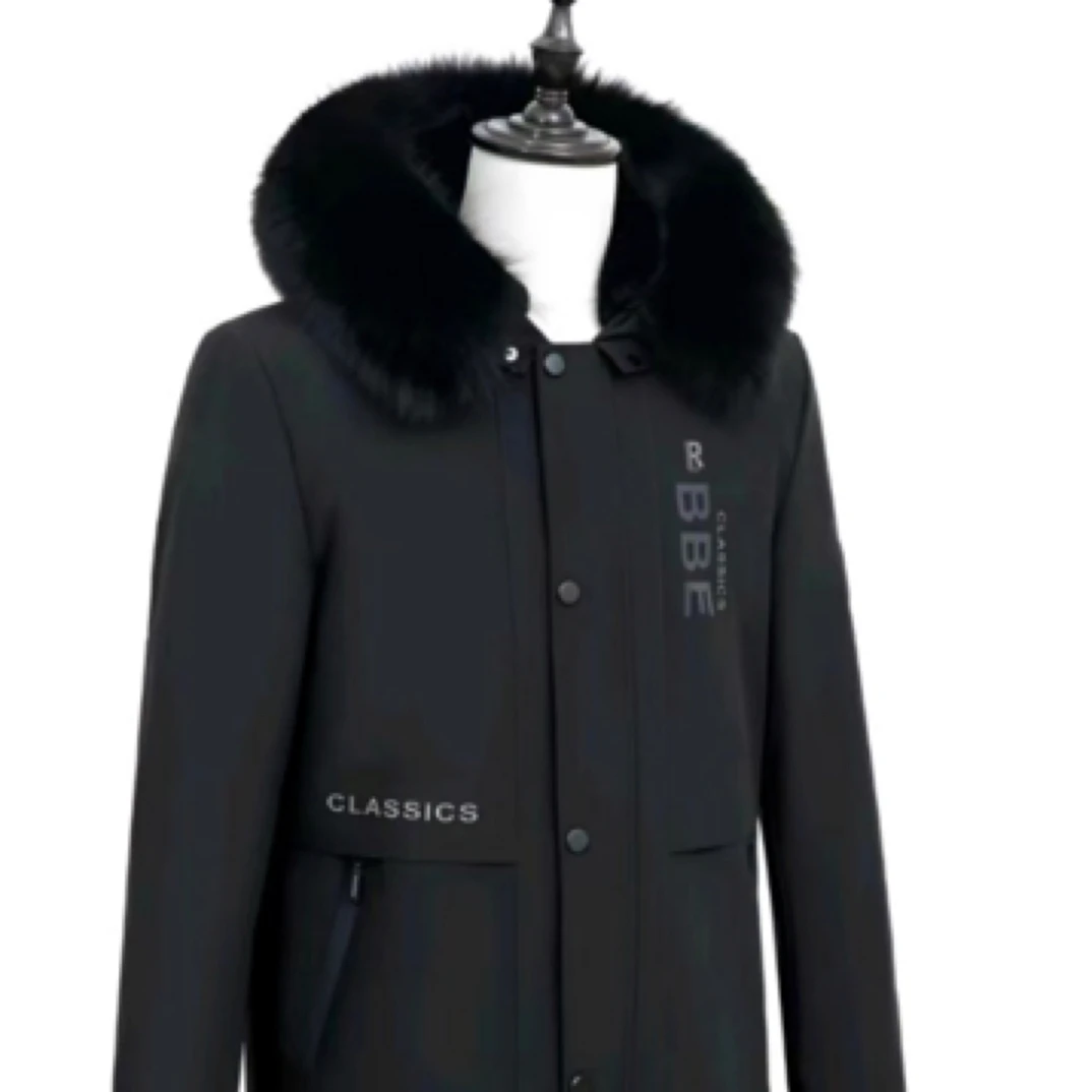 2024款男士休闲商务派克服可拆卸狐狸毛领袖兔毛保暖加厚连帽