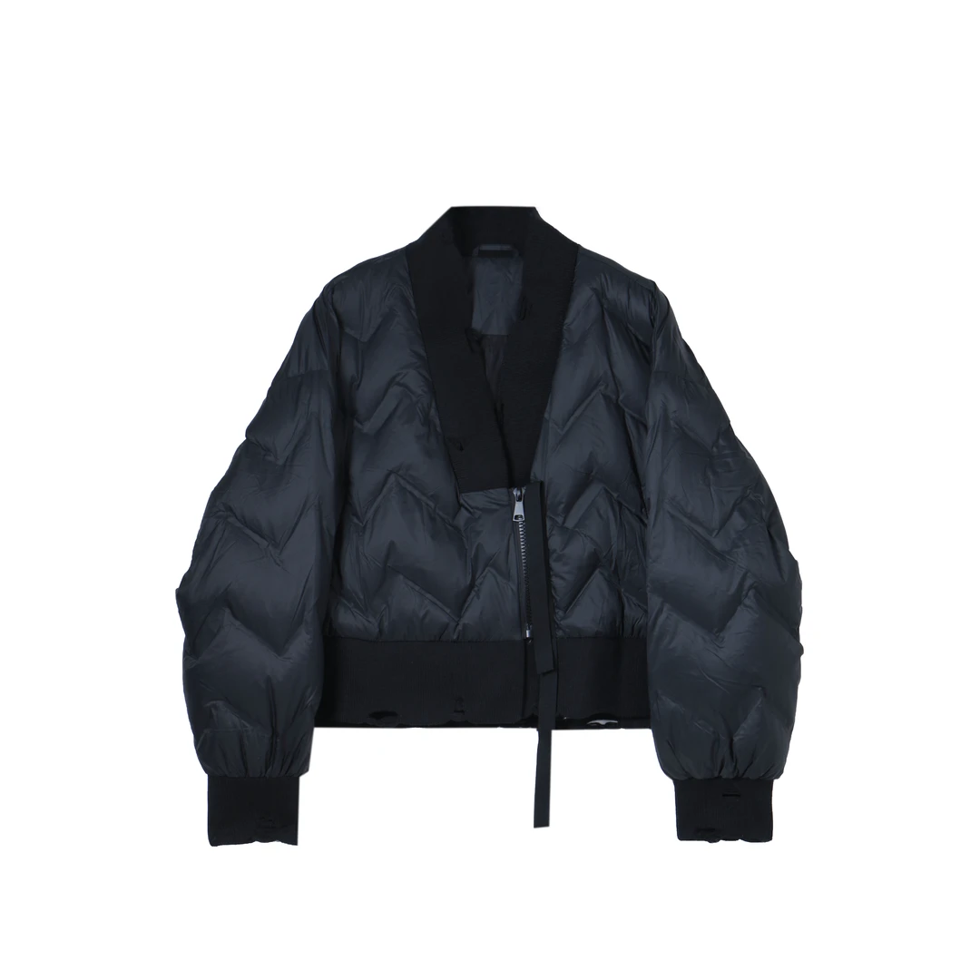 黑色短款羽绒服冬季欧货蝙蝠袖白鸭绒V领减龄洋气休闲外套SY168