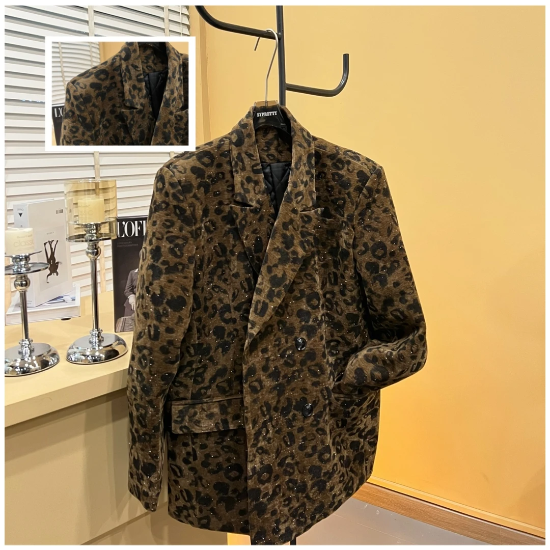 【SYPRETTY】晶晶推荐年会闪闪豹纹加棉毛呢百搭西装外套2401102
