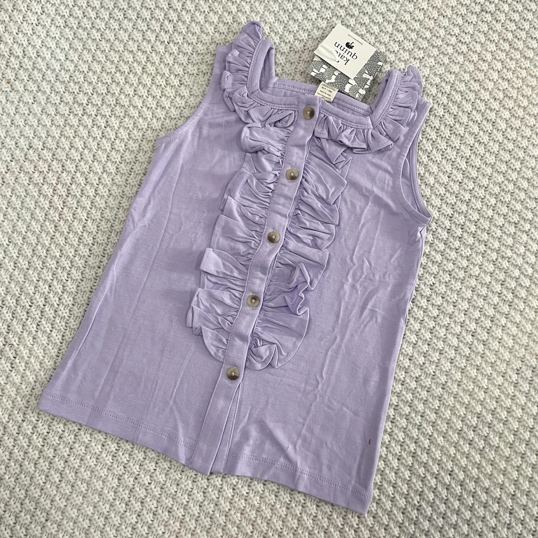 5岁女童进口美国katequinn上衣纯色纯棉洋气花边袖无袖