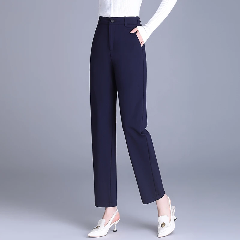 春秋烟管直筒裤外穿高腰深档显瘦时尚休闲弹力修身烟管垂感裤女