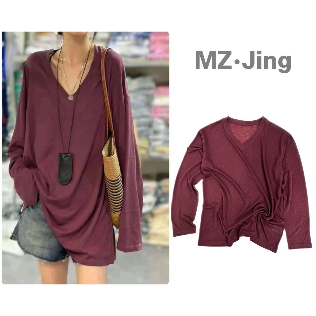MZ•J−【麻薯打底】慵懒风显瘦百搭洋气长袖早秋遮肉纯色上衣