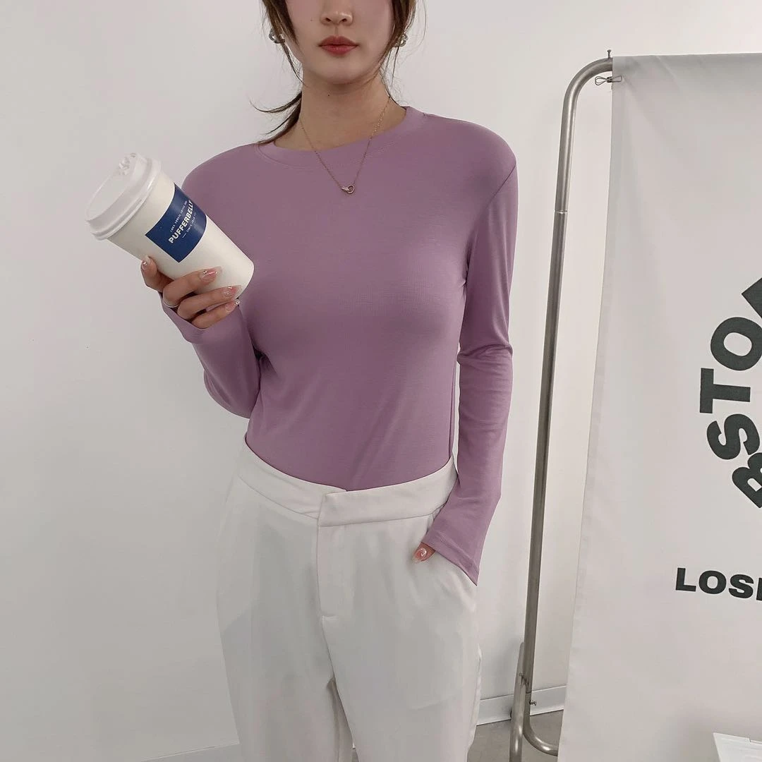 MZ•J−【纸片人】基础灵魂时尚百搭纯色显瘦长袖T恤-720