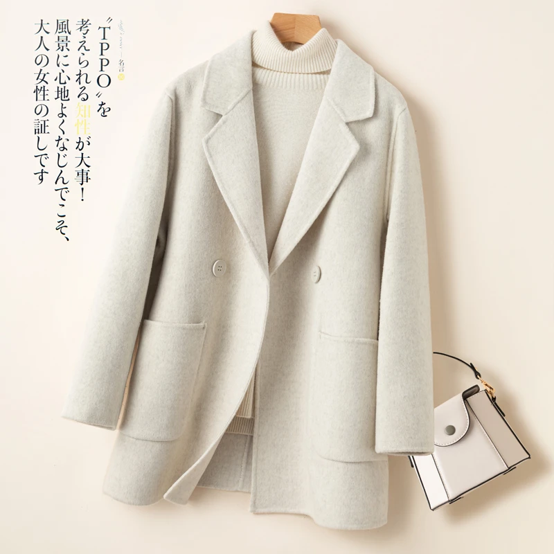 双面毛呢大衣女短款修身小西服毛呢外套女春秋季西装领小个子