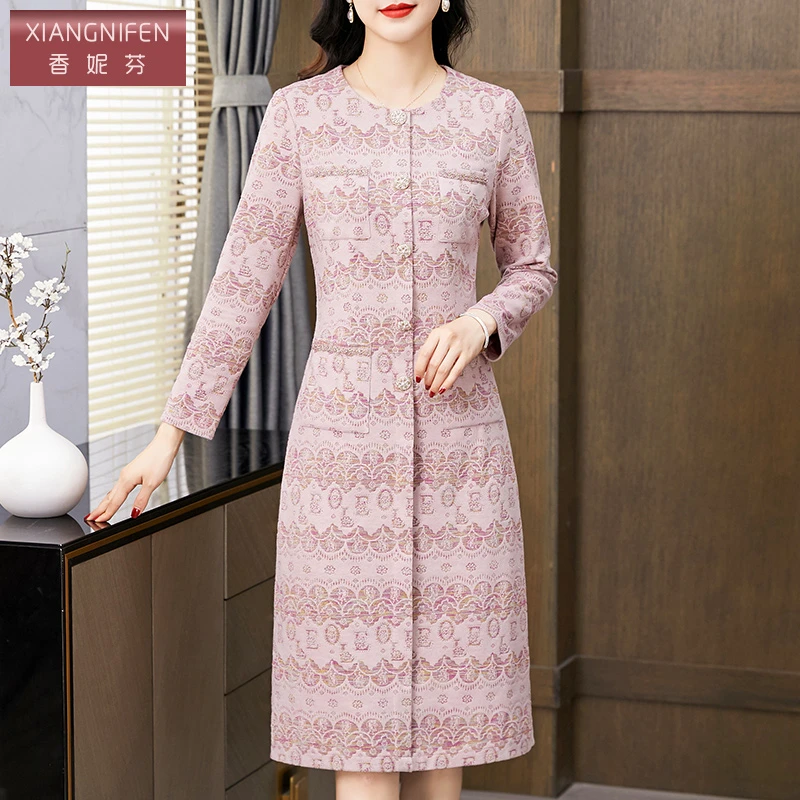 【香妮芬】83027秋季长袖时尚气质小香风显瘦妈妈装时尚女装连衣裙