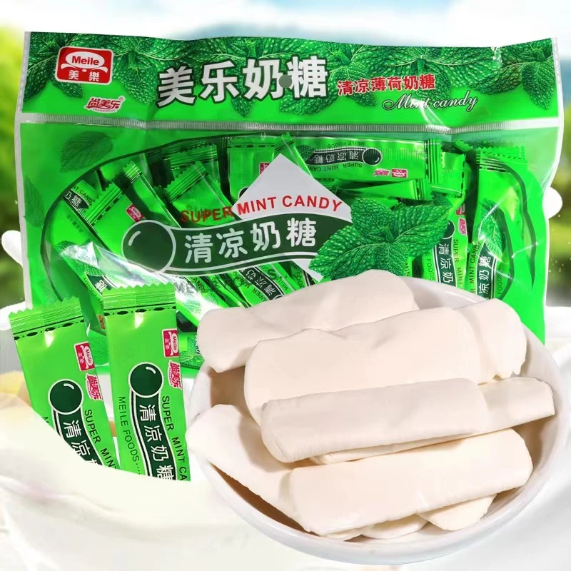 尚美乐清凉奶糖薄荷味奶片8090后怀旧零食冰凉清爽薄荷味奶片糖果