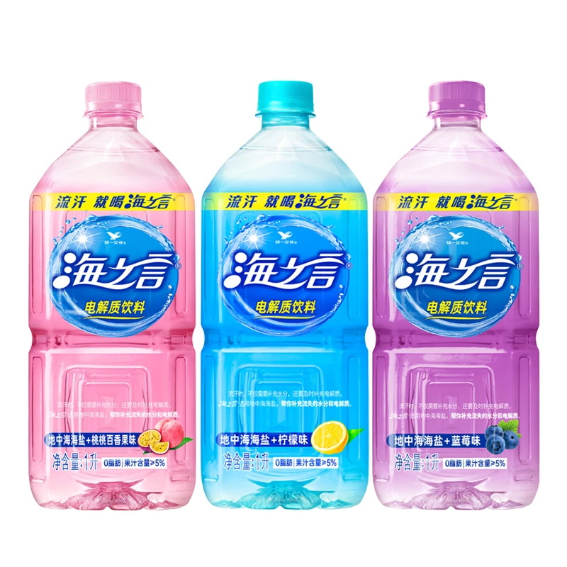 童年海之言水1升*8瓶海盐蓝莓味柠檬百香果味夏季饮品电解质饮料