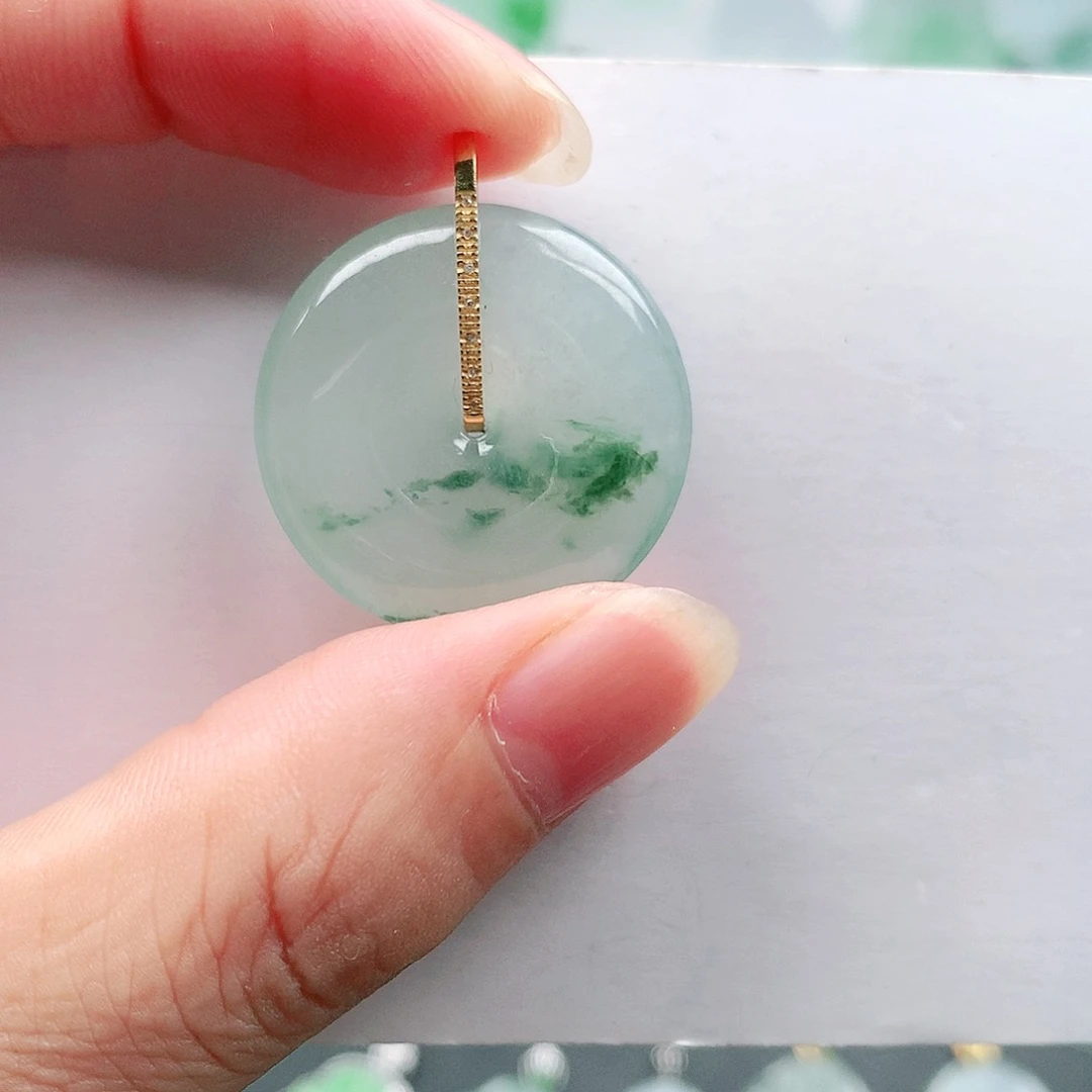 翡翠吊坠(不含链)18K金镶嵌