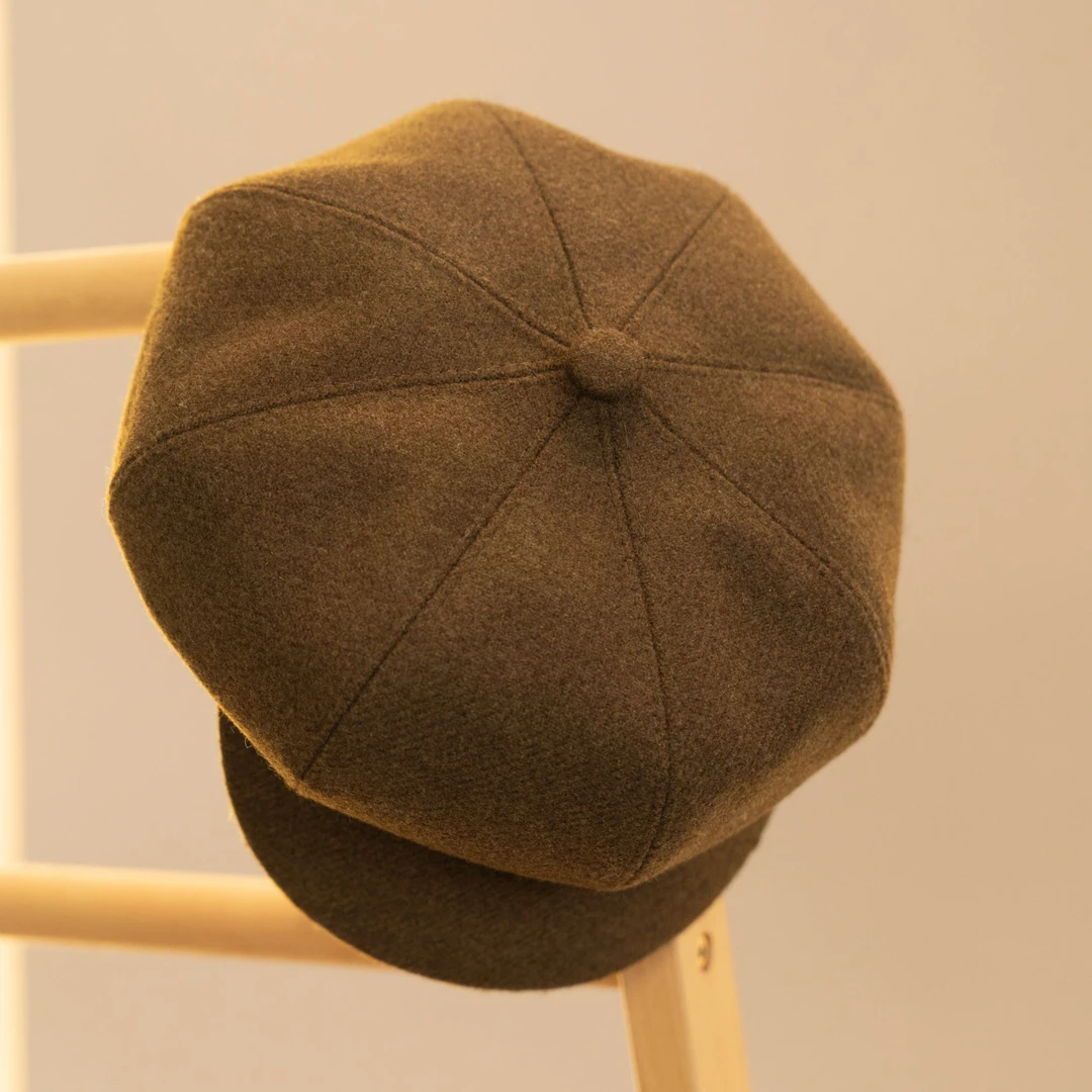 【SJ】2024冬新款时尚黑色百搭显脸小斜纹棉八角帽洋气精致报童帽