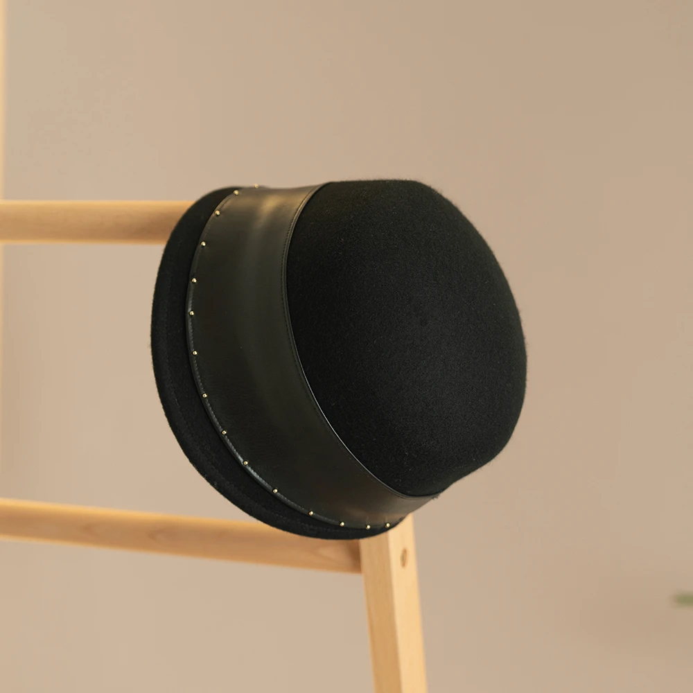 【SJ】2024新款法式优雅羊毛渔夫帽女秋冬显脸小赫本风皮带钟形帽子
