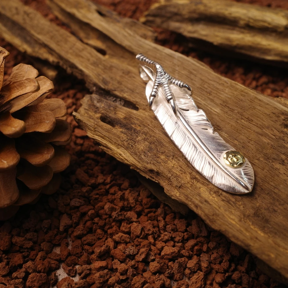 925银银制品 银爪点金羽毛项链吊坠 Goros高桥吾郎