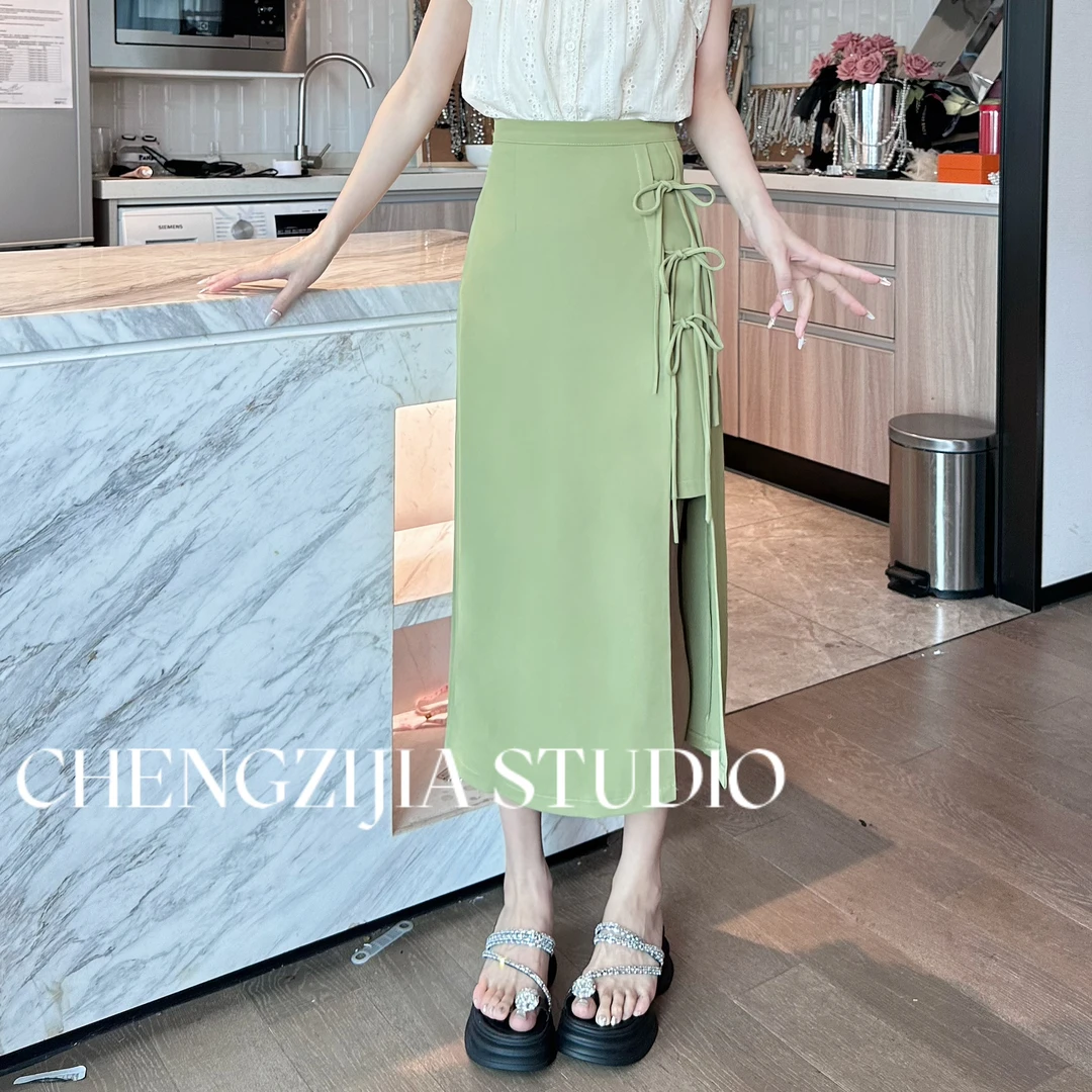 【裴诗婷】橙子·studio【美式高街】QZ0271绑带开叉高腰A字长裙